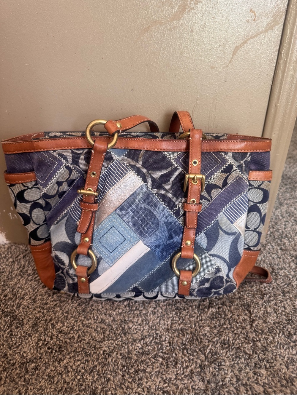 Coach Patchwork Navy and Brown Designer Tote Bag
